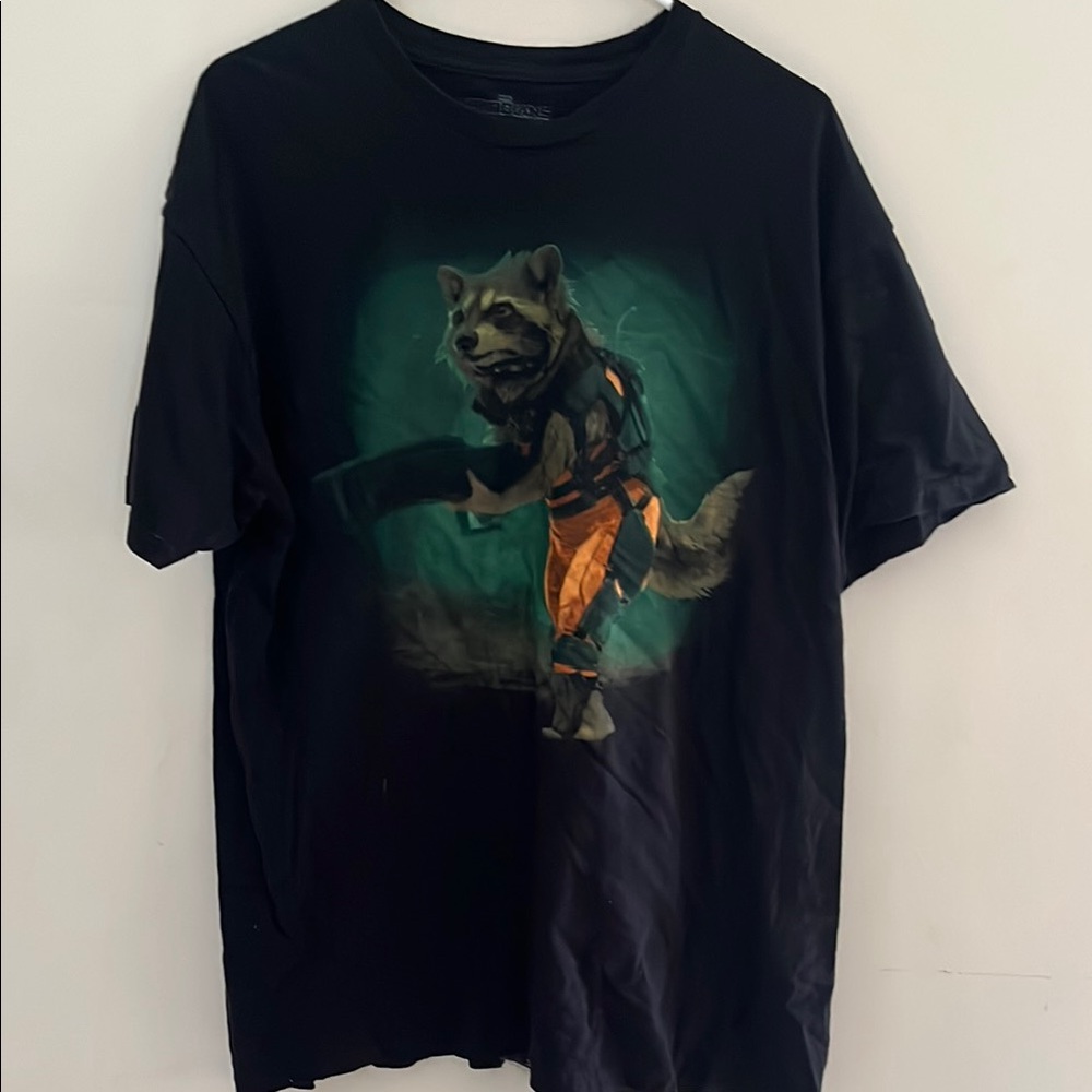 Marvel Black Tee with Rocket Raccoon Design